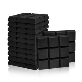 2" X 12" X 12" Acoustic Foam Panels, Beveled 9 Block Tiles, Sound Panels wedges Soundproof Sound Insulation Absorbing (12 Pack, Black)