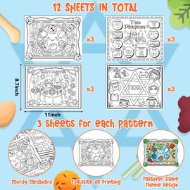 R HORSE 12Pcs Passover Coloring Placemats, Pesach Jewish Holiday Activity Place Mats Party Placemats for Restaurants Entertainment DIY Crafts Dinner Party Supplies Table Decorations
