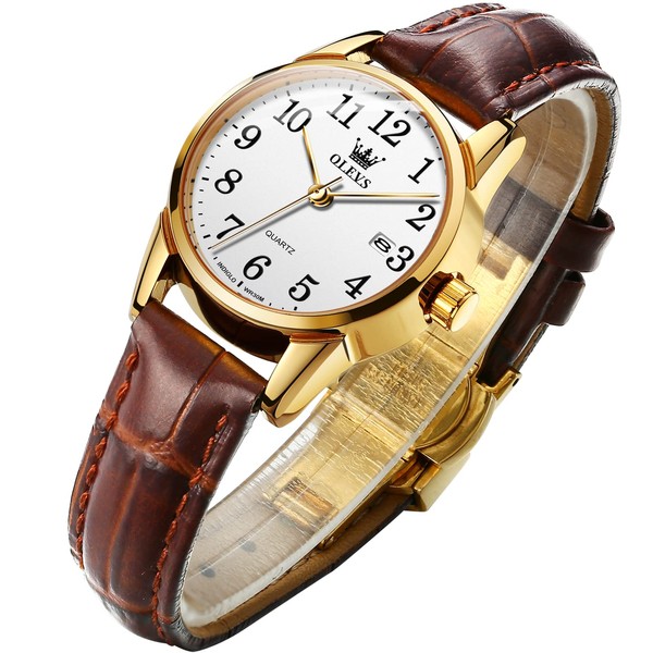 OLEVS Small Women Watches Brown Leather Dress Easy to Read