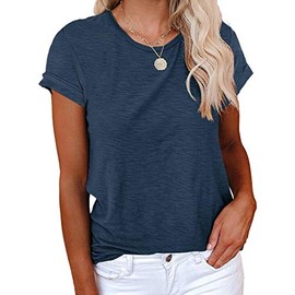 Cicy Bell Women's Short Sleeve Shirts Crewneck Loose Casual Summer Basic Tees Tops Navy