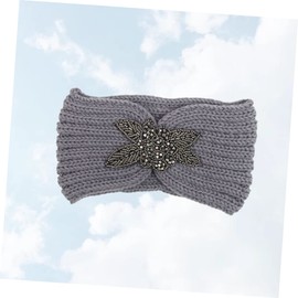 Beavorty Woolen Yarn Hair Hand Made Light Grey Headband for Women Girls Simple Headwrap Elegant Flower Pattern Warm Hair Band for