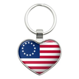 Betsy Ross 1776 American Flag Keychain Heart Love Metal Key Chain Ring