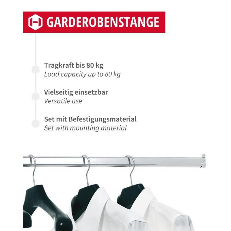 Gedotec Wardrobe Rail Metal Wardrobe Rail Clothes Cupboard Pipe 1000