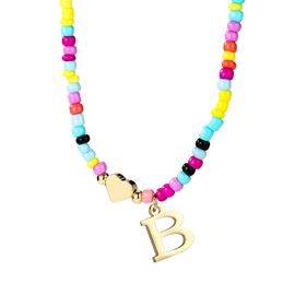 Mikovivi Colorful Beaded Initial Necklace for Women, Boho Letter Pendant Necklace with Adjustable Chain Trendy Alphabet Choker Gift Summer Jewelry (B)