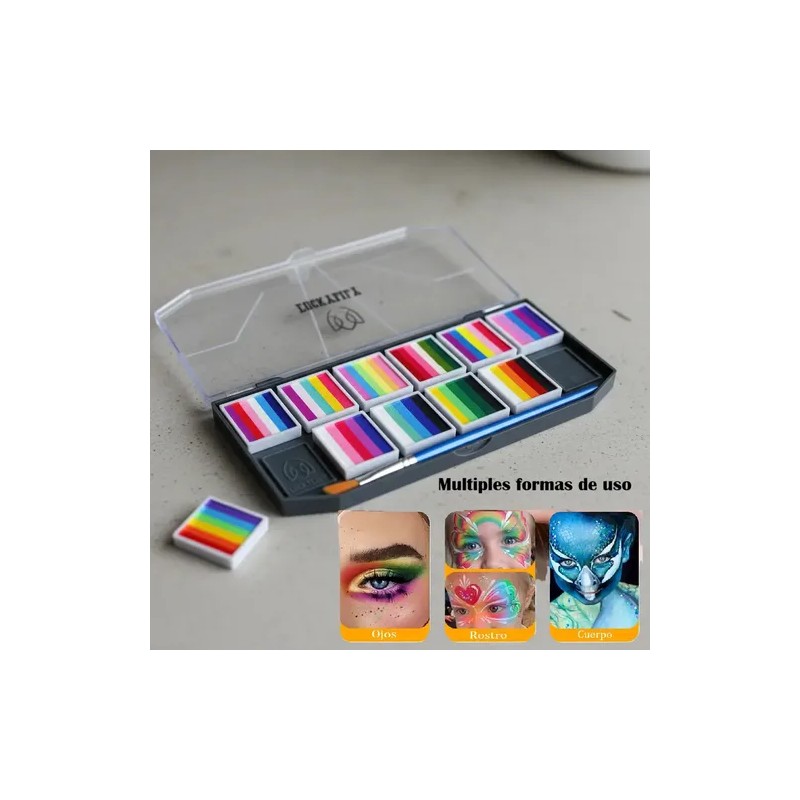 Maquillaje Artístico 12 Arcoíris Pinta Cara Pincel Base Agua