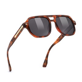 FEISEDY Retro 70s Sunglasses Polarised Women Men TR90 Frame Glasses with UV400 Protection & Acetate Temple B0203, Tortoiseshell & Grey