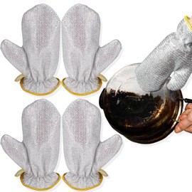 Realand 2 Pairs Dish Sponge Dishwashing Gloves, Non Scratch Dish Scrubber Dish Gloves, Waterproof Kitchen Scrub Sponges for Cleaning Dishes Pots Pans