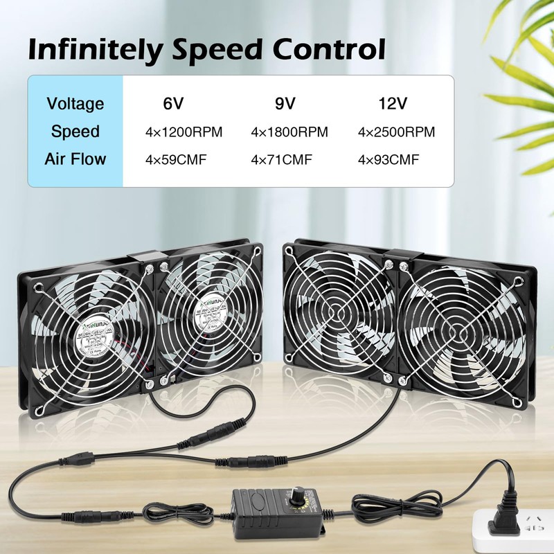 AmRunJe 4X 120mm Server Rack Fan with Speed Controller Big