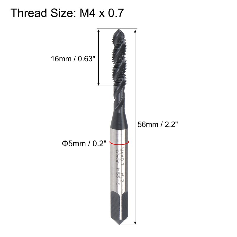sourcing map M4 x 0.7 Spiral Flute Thread Tap, Metric