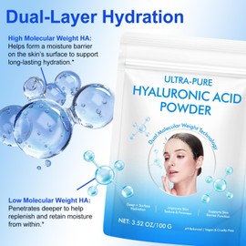 Pure Hyaluronic Acid Powder for Skin & Face - DIY Organic Hydrating Serum & Skincare Ingredient, Clean Formula, Deep Penetration 3.52 oz