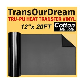 TransOurDream Matte Black HTV Heat Transfer Vinyl Roll for All Cutter Machines - 12'' x 20ft PU Black Iron on Vinyl for T-Shirts - Thin and Easy to Weed