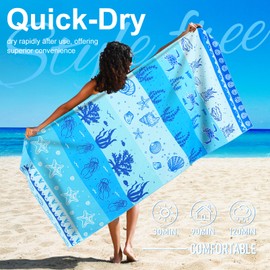 2 Packs Microfiber Lightweight Thin Oversized Beach Towel Compact Quick Dry Sandproof Clearance Towels Sand Free Camping Swim Pool Travel Essentials Accessories Women Adults Blue Shell Turtle