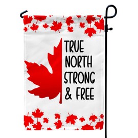 True North Strong & Free Garden Flag, 12x18 Inch Double Sided Printing for Canada Day Outdoor Decorations