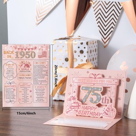 HOMANGA 75th Birthday Card, 3D Pop Up 75th Birthday Card for Women Her, Back in 1950 Card with Envelope, 75th Birthday Gifts for Wife, Mom, Sister, Daughter (Rose Gold)