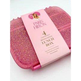 Paris Hilton Bento Lunch Box 4 Compartment Pink Glitter Easy Carry Handle