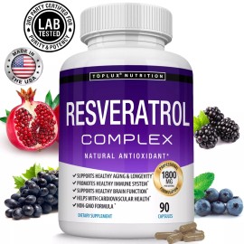 Resveratrol Maximum Strength 1800 MG – Natural Anti-Aging Antioxidant | 90 Capsules