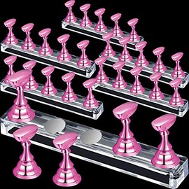 6 juegos de puntas de uñas soporte de acrílico puntas de la práctica soporte magnético para uñas de arte de manicura, soporte de entrenamiento de dedos para DIY salón de uñas (rosa claro)