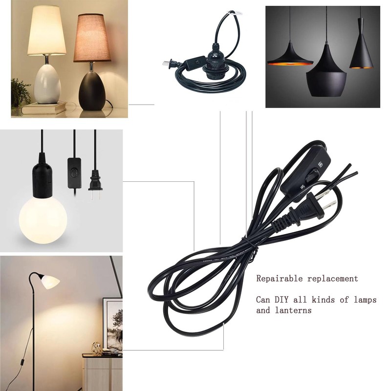 6 Feet Lamp Cord with Switch,1 Pack 2 Prong 18AWG