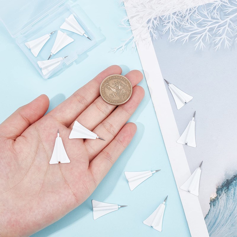 GORGECRAFT 1 Box 12Pcs Airplane Push Pins White Aircraft Pushpin