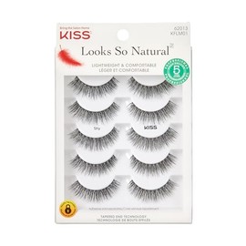 KISS KISS Looks So Natural False Eyelashes Multipack, Lightweight & Comfortable, Tapered End Technology, Reusable, Cruelty-Free, Contact Lens Friendly, Style 'Shy', 5 Pairs Fake Eyelashes