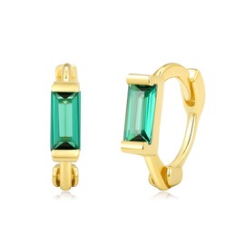 Solid S925 Green Emerald Small Huggie Earrings|14K Gold Silver Green Hoops|Hypoallergenic|Ear Healing|Helix Cartilage Earlobe, Big(10mm) Hoop, Sterling Silver, No Gemstone