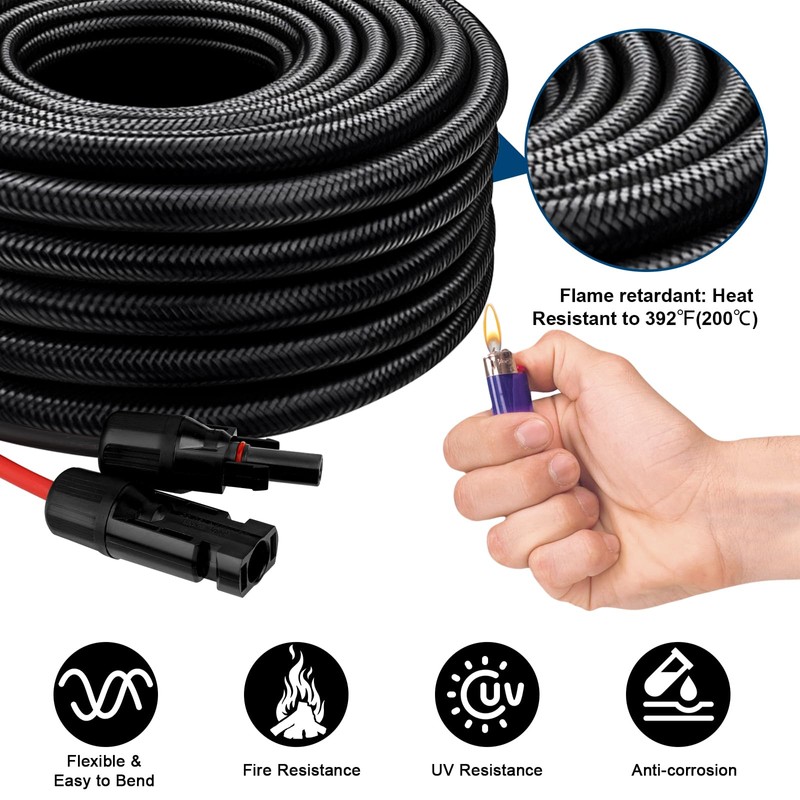 Solar Panel Extension Cable - 10AWG 50FT Solar Wire with
