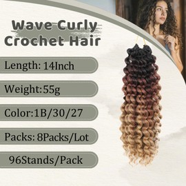 FANWYFYU 8Packs Curly Crochet Hair for Black Women 14 Inch GOGO Curl Deep Ocean Water Wave Crochet Hair Synthetic Bohemian Beach Curl Crochet Braids Braiding Hair （1B/30/27）
