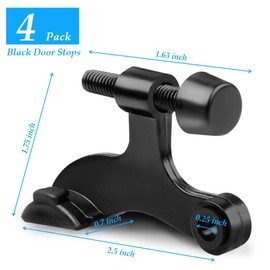 OBTANIM 4 Pack Hinge Pin Door Stopper Heavy Duty Metal Adjustable Door Stops with Rubber Bumper Tips (Black)