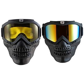 2 Pairs of Birdz Eyewear Skullbird Black Detachable Skull Mask Goggles Yellow + ReflecTech Red Mirror Lenses