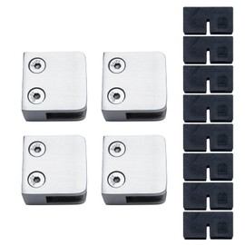 RYPRY Pack of 4 Flat Base Glass Clamps 4-10 mm No Drilling Required Stainless Steel 304 V2A - For Glass Railings, Walls & Pipes with Rubber Inserts (10 mm Glass Thickness)