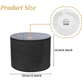 Lamp Shades Set of 2, Drum Lampshades 12.6" Diameter x 8.3" High Lamp Shades for Table Lamps Natural Linen, For Floor Lamps, Table Lamps, Easy Assembly Required, Harp Not Included, Black