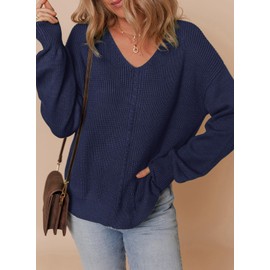 Dokotoo Fall Sweaters for Women 2025 Fashion Winter Pullover Sweater Elegant Solid Color Slouchy Cable Knit Sweaters Casual Loose Jumper Tops Blue Medium