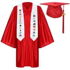 Erligo Shiny Kindergarten Preschool Graduation Gown Cap Stole Set with Year Tassel for Kid (Kindergarten, Red, 24)