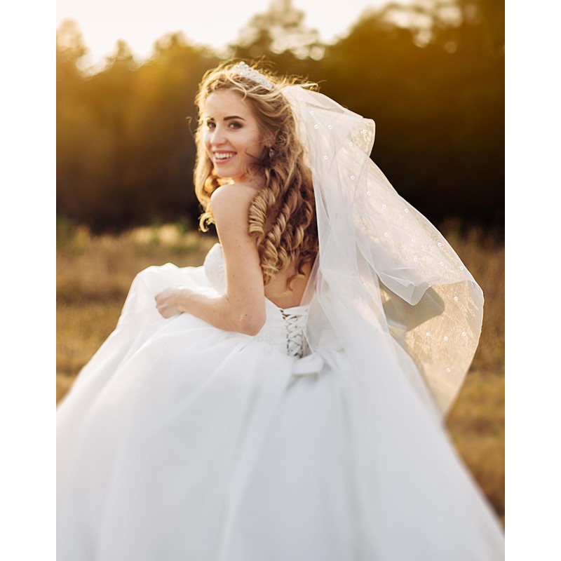 Geyoga Wedding Bridal Veil 1 Tier Pearl Wedding Bridal Tulle