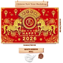 2026 Lunar New Year Decorations, Chinese New Year Decorations 2026, Year of The Horse Banner, Chinese New Year Backdrop, Lunar New Year Backdrop for Chinese New Year Party Decoration, 71 x 43 Inch