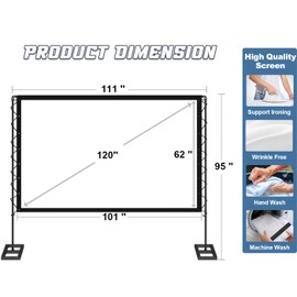 Queension 120 inch Outdoor Projector Screen with Stand, Portable Projector Screen 16:9 HD 4K, Movies Screen with Carry Bag for Outside Backyard, Indoor Wrinkle-Free Screen for Home Theater