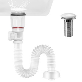 Bathroom Sink Drain Kit P Trap Universal Flexible Drain Pipe for 1-1/4 Inch Drain Hole Kitchen Sink Drain for Easy Installation