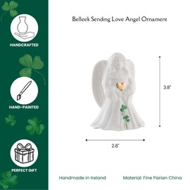 Belleek Sending Love Angel Ornament - Shamrock Christmas Tree Hanging Ornament - Porcelain Handcrafted Irish Decor - 2.1”L x 2.8”W x 3.8”H, White