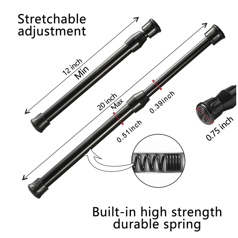 CIFIRRET 2pcs Black Tension Rod 12 to 20 Inch Expandable