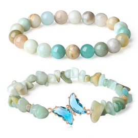 GUJOXILA Women's Healing Stone Bracelet, Gemstones Bracelets for Women, Splinter Bracelets, Elastic Bracelets, Lucky Charm, Gift for Women, Pack of 2