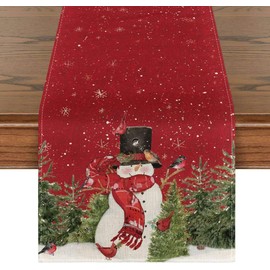 Red Christmas Table Runner - Size 40 x 140 cm - The Table Runner for Christmas - Colour Red Your Table Together with Other Christmas Decorations for the House (Snowman)