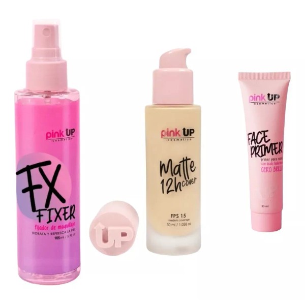 Pink Up Base De Maquillaje Mate 12h + Face Primer + Fijador Fx Fixer