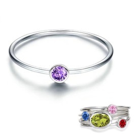 Senpotly 925 Sterling Silver Statement Ring Set, Fashion Product Type Ring, Mother-Daughter Birthstone Stackable Rings, Color Violet, Light Blue, for Women