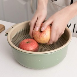 Hemoton Multifunctional Draining Basket, 2-in-1 Sink Strainers,Wash Strainer Colanders Set,Double-Layer Kitchen Colander for Fruits and Vegetables,Fruit Wash Strainer for Cleaning Veggies Noodles
