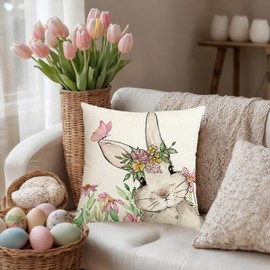 HLCYGJIN Easter Pillow Covers 18x18 inch Happy Easter Hunny Bunny Throw Pillow Covers Bunny Spring Cushion Case for Sofa Couch Bedroom Holiday Festivals Home Decor 15