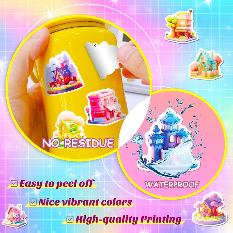 Mistree 50 Stickers House, Villa, Tree House, Castle, Funny Stickers,