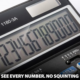 Victor 1180-3A Calculadora de función estándar de 12 dígitos, batería y pantalla LCD de ángulo ajustable híbrida solar, ideal para escritorios de hoga