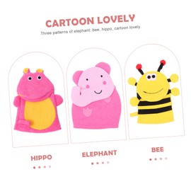 Baluue 3pcs Boy Girl Bath Mitts Cute Exfoliating Skin Massage Gloves for Boy Girl Deep Cleansing Wash Cloths Rich for Newborns and Toddlers Safe and Bath Accessories Elephant Bee Hippo