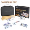 Mexican Train Double 12 Dominoes Set with 4 Wooden Trays/Racks