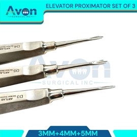 Straight Tipped Dental Tooth Extraction Elevator Proximator Pick, Color Coded Hollow Handle - German Stainless Steel - Pack of 3 (3mm, 4mm, 5mm)